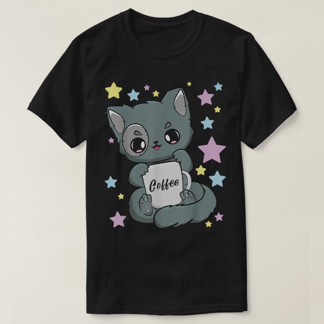 Coffee Yami Kawaii Chibi Anime Cat Moka Fairy Kei T Shirt (Design framsida)
