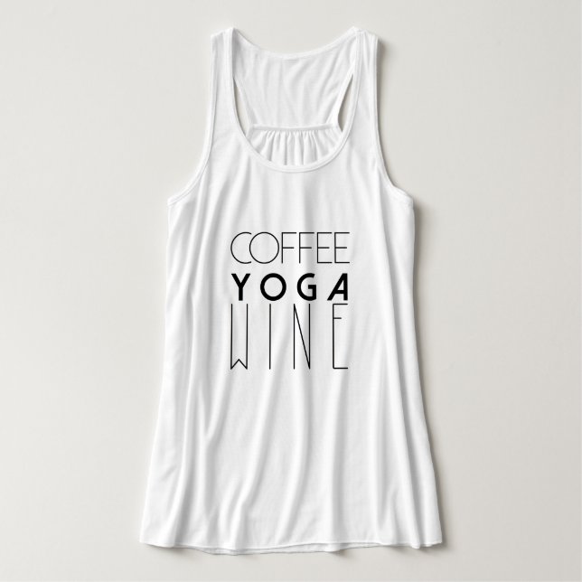 Coffee Yoga Vin | Typografi för Chic Linne Med Racerback (Design framsida)