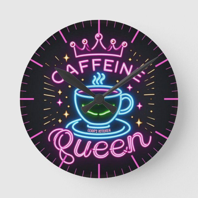 ☕ Coffeecore Clock Coffee Meme Caffeine Queen Rund Klocka (Framsida)