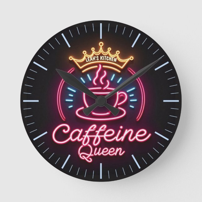 ☕ Coffeecore Clock Coffee Meme Caffeine Queen Rund Klocka (Framsida)