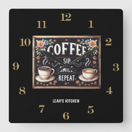 Coffeecore Clock Coffee Memes Barista Chalkboard Fyrkantig Klocka