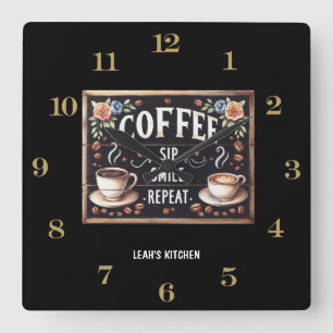 Coffeecore Clock Coffee Memes Barista Chalkboard Fyrkantig Klocka