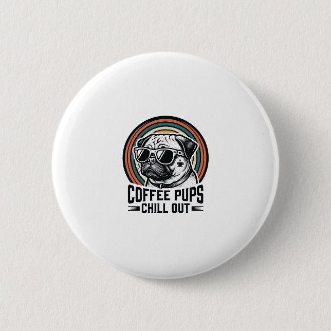 Coffeeshirt för hund Retro Chill Pug Grafisk_1 Knapp (Framsida)