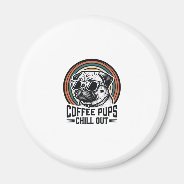 Coffeeshirt för hund Retro Chill Pug Grafisk_1 Magnet (Framsidan)