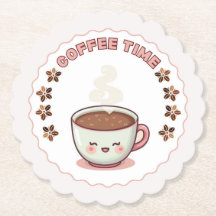 Coffeetid Söt Kawaii Kaffe Kopp Underlägg