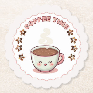 Coffeetid Söt Kawaii Kaffe Kopp Underlägg Papper