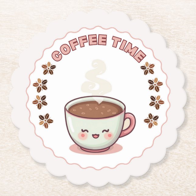 Coffeetid Söt Kawaii Kaffe Kopp Underlägg Papper (Framsida)