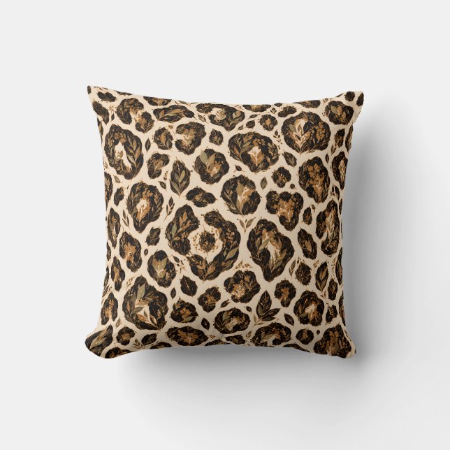 Cognac Botaniska Leopardsrosor Kudde (Framsida)