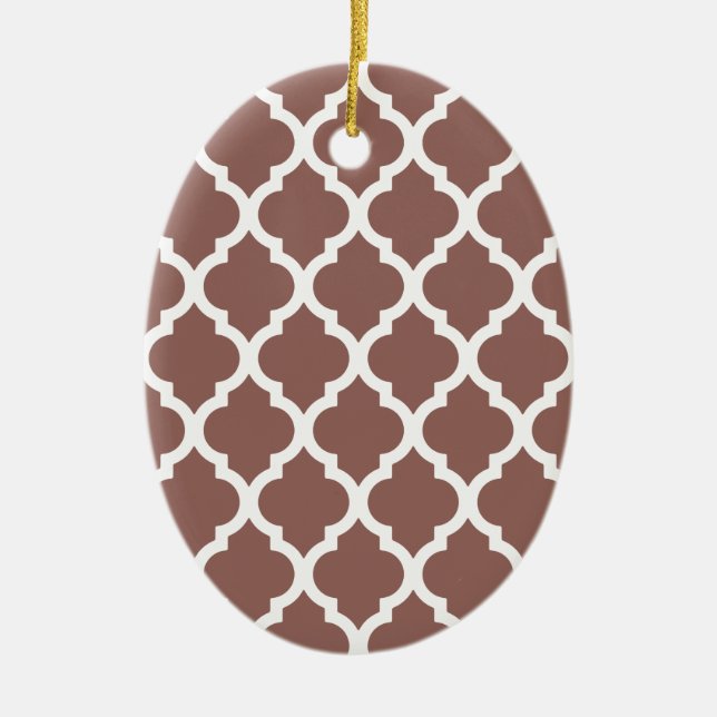 Cognac Leather Brown Moroccan Tile Trellis Julgransprydnad Keramik (Framsidan)