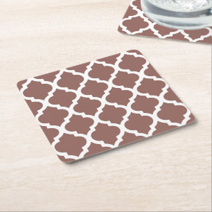 Cognac Leather Brown Moroccan Tile Trellis Underlägg Papper Kvadrat