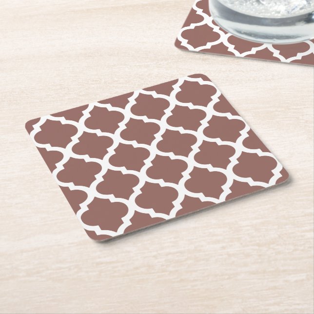 Cognac Leather Brown Moroccan Tile Trellis Underlägg Papper Kvadrat (Vinklad)