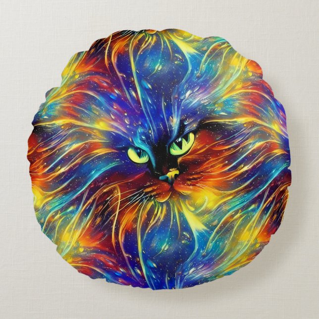 Cohesive Abstrakt Exquisite Cat Stänk Sömlös Rund Kudde (Framsidan)