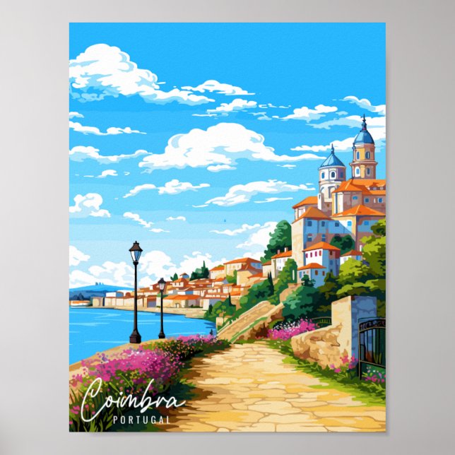 Coimbra Portugal vintage resor illustration Poster (Framsidan)