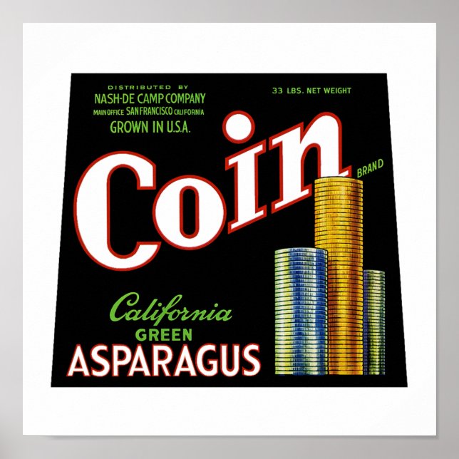 Coin California Asparagus Label Poster (Framsidan)
