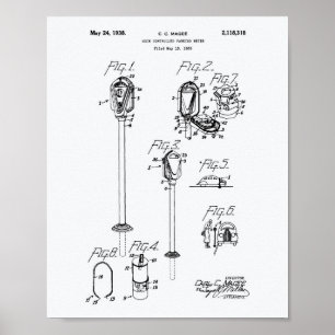 Coin Parking Meter 1938 Patent Art White Papprare Poster