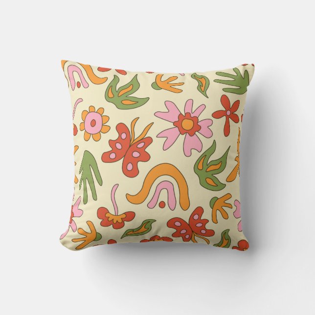 Cojín Boho Psicodélico con Mariposas, Flores y Arc Kudde (Framsida)