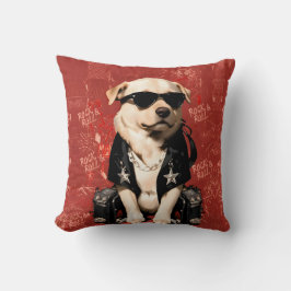 Cojín de Perro Rockero con Gafas de Sol Rojo Kudde