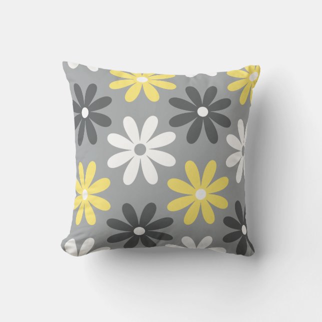 Cojín Grupo de Flores Gris y Amarillo Kudde (Framsida)