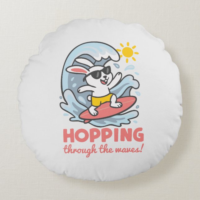 Cojín infantil con conejito surfero kawaii rund kudde (Framsidan)