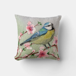 cojín pájaro y flores a la acuarela kudde