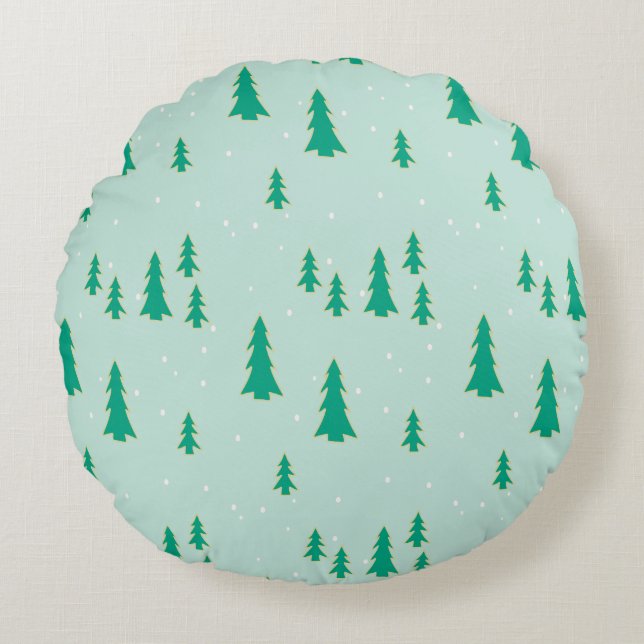 Cojín redondo con diseño de árboles y nieve. rund kudde (Framsidan)