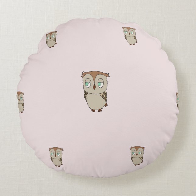 Cojín redondo infantil, con diseño de lechuza. rund kudde (Framsidan)