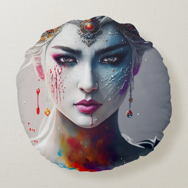 Cojín Redondo skin paint girl white Rund Kudde (Baksidan)