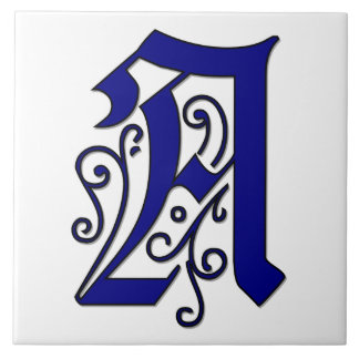 Colchester Brev A Blue Monogram Accent Tile Kakelplatta
