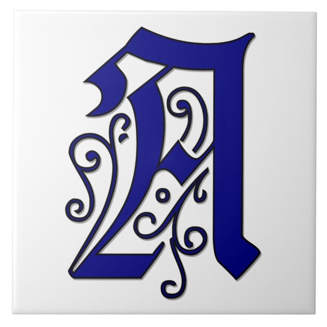 Colchester Brev A Blue Monogram Accent Tile Kakelplatta (Framsidan)