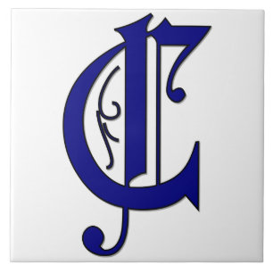 Colchester Brev C Blue Monogram Accent Tile Kakelplatta