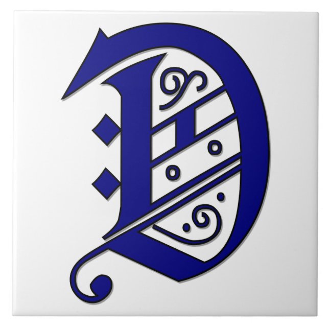 Colchester Brev D Blue Monogram Accent Tile Kakelplatta (Framsidan)