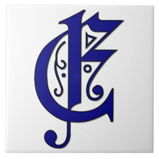 Colchester Brev E i Blue Monogram Tile Kakelplatta