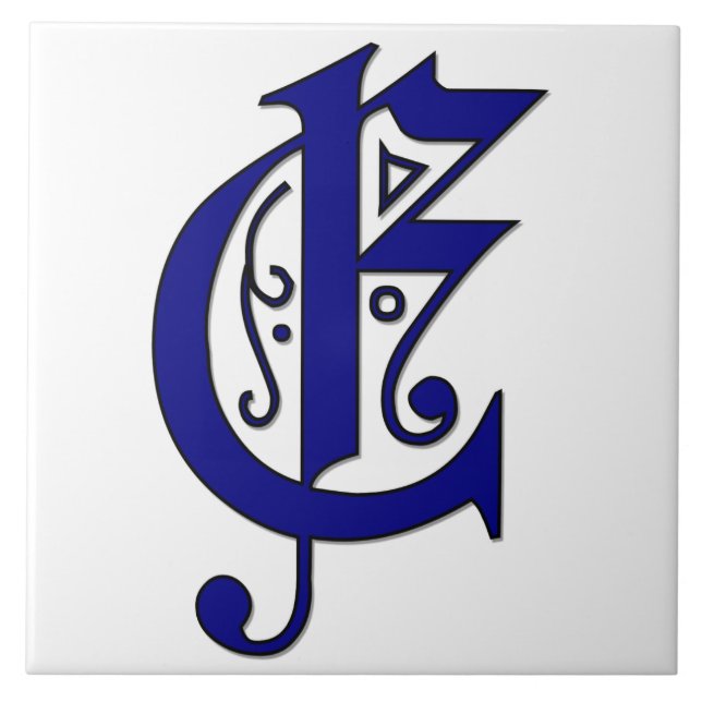 Colchester Brev E i Blue Monogram Tile Kakelplatta (Framsidan)