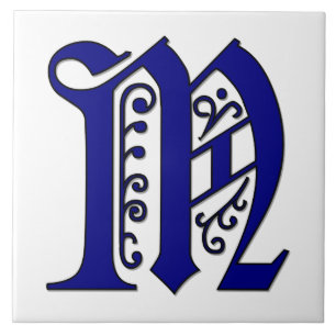 Colchester Brev M Blue Monogram Tile Kakelplatta
