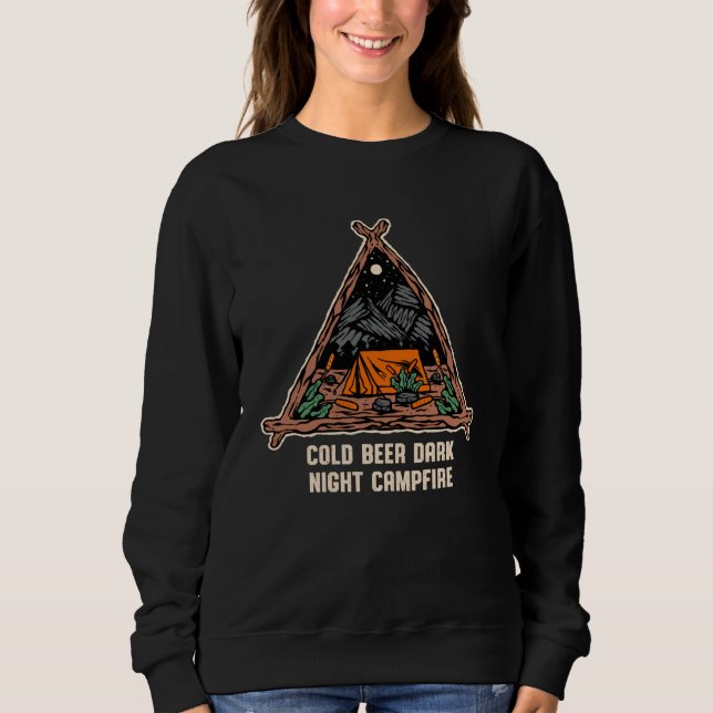 Cold Beer Dark Night Camping Drinking Camper Drink T Shirt (Framsida)