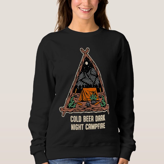 Cold Beer Dark Night Camping Drinking Camper Drink T Shirt (Framsida)