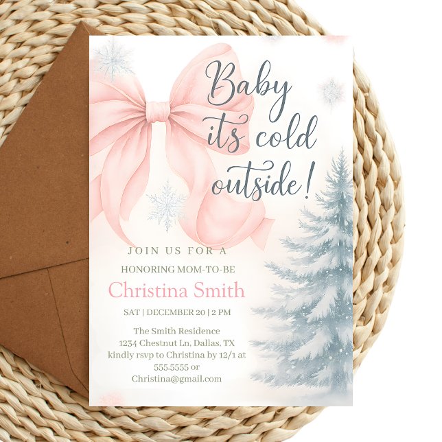 Cold Elegant A Pink Bow Coquette Baby Shower Inbjudningar (Skapare uppladdad)