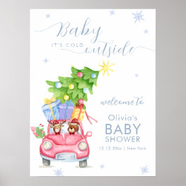 Cold Outside Reindeer Bear Baby Shower Welcome Poster