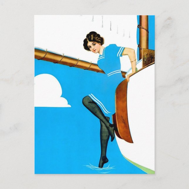 Coles Phillips 'Fadeaway Girl' Konst “Blue Sailing Vykort (Framsida)