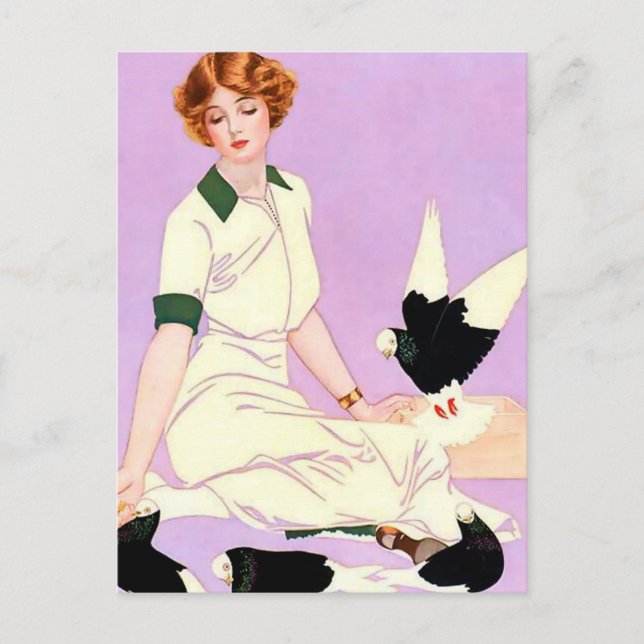 Coles Phillips "Fadeaway Girl" "Matande Pigeons" Vykort (Framsida)