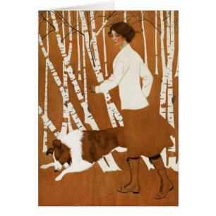 Coles Phillips Fadeaway Woman Jogger med Collie Hälsningskort