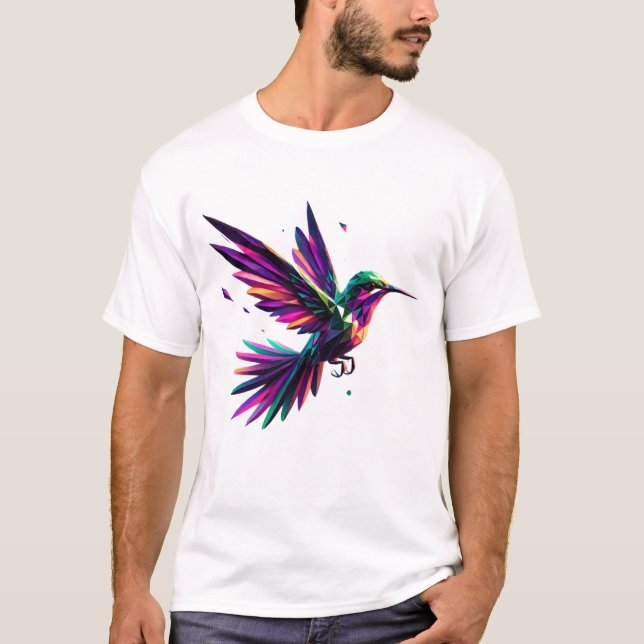 Colibrí Arcoíris Geométrico – Arte Moderno Vibrant T Shirt (Framsida)