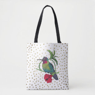 Colibri Bird Illustration Guld Dots Tote Bag Tygkasse