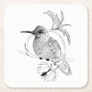 Colibri Bird Illustration Underlägg Papper Kvadrat