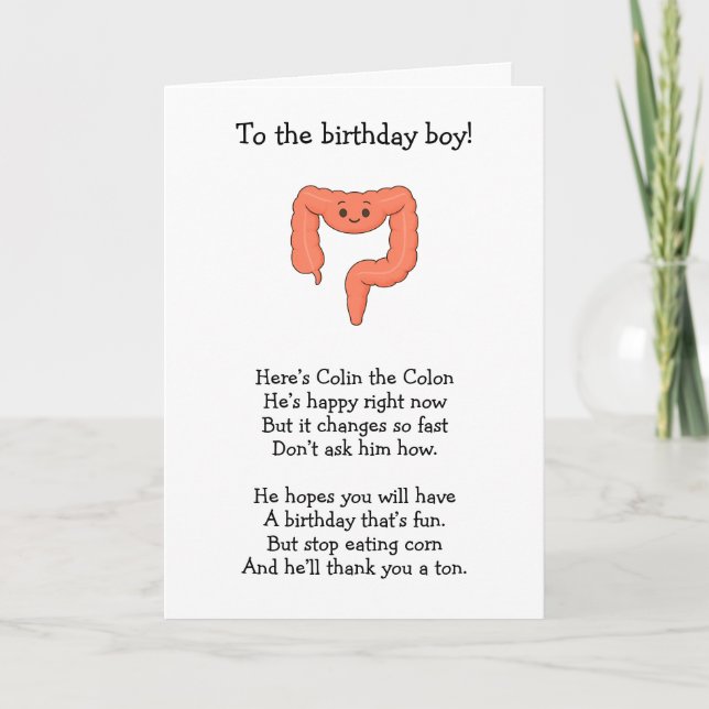 Colin the Colon Birthday Card Kort (Framsida)