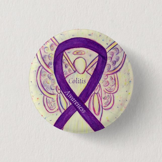 Colitis Awareness Angel Lila Ribbon Anpassningsbar Knapp (Framsida)