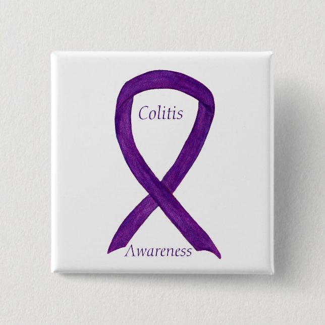 Colitis Awareness Lila Ribbon Anpassningsbar Pin Knapp (Framsida)