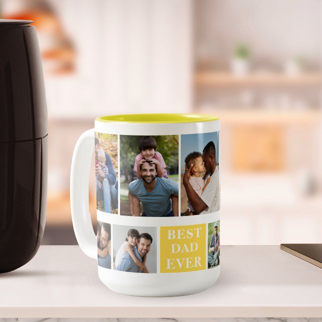 Collage 10 Photos Best Dad Ever, Funny Mug For Dad Två-Tonad Mugg (Skapare uppladdad)