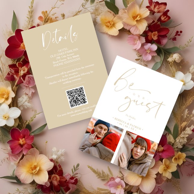 Collage 2 Photos Be Our Guest Romantic Wedding Tilläggskort (Details Collage Two Photos Be Our Guest Romantic Wedding Enclosure Cards.)