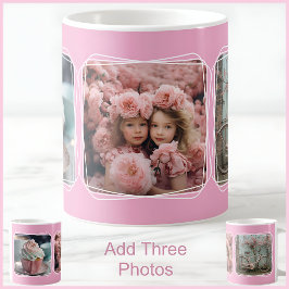 Collage 3 Photo Modern Söt Rosa C90 Kaffemugg